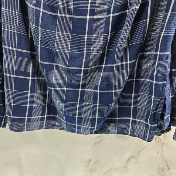 Cloth Stone Shirt Women Small Navy Blue Off Shoulder Check Plaid Slit Picnic - Picture 8 of 14